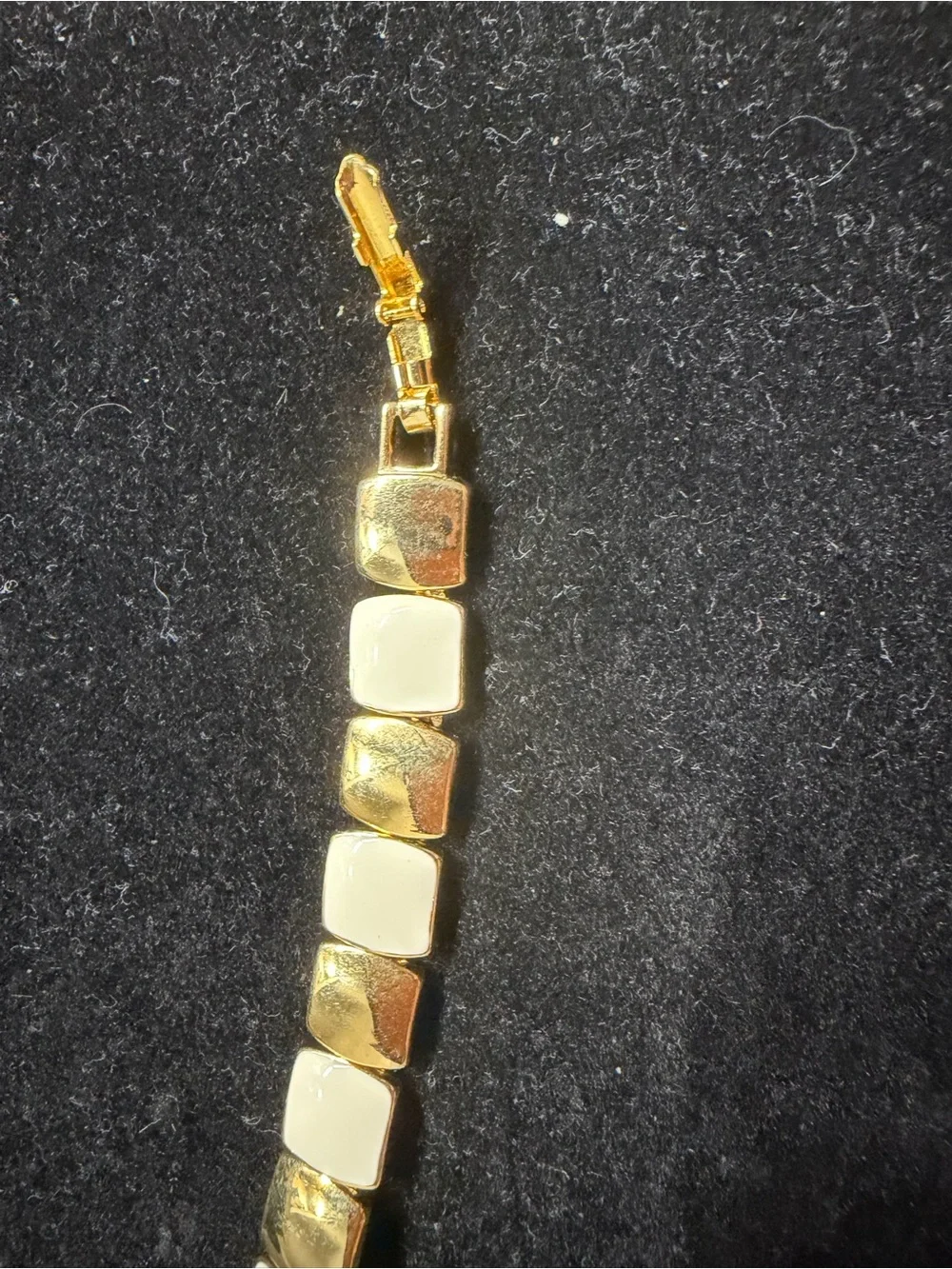 Vintage Napier Gold and White Enamel Tile Bracelet - Women Jewelry - SZ 7
